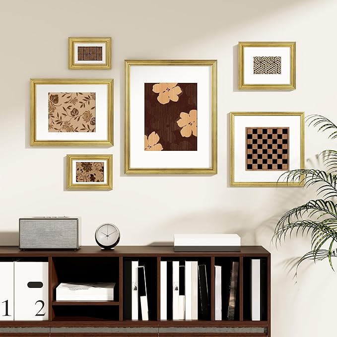 Vittanly 4x6 Picture Frames Set of 2, Ornate Vintage Photo Frame for Wall or Tabletop, Display 3.5x5 Pictures with Mat or 4x6 without Mat, Rustic Gold