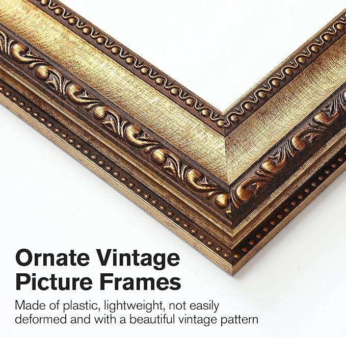 5x7 Gold Picture Frame, Ornate Vintage Picture Frames for Wall or Tabletop Display, 5x7 Photo Frame Gold with Real Glass, Display Poster 4x6 with Mat or 5x7 without Mat for Antique Déco