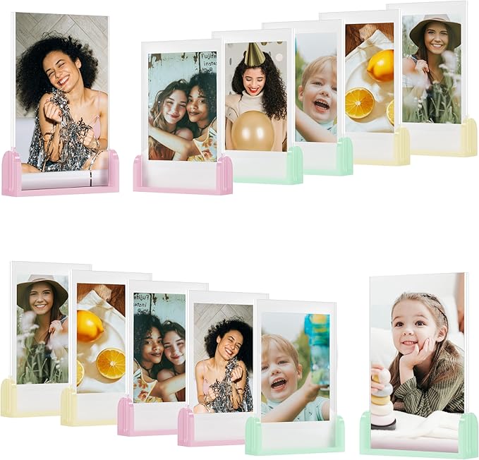 12 Pack Instax Mini Polaroid Picture Frame, 2x3 Small Photo Frames for Fujifilm Instax Mini Instant Films, Little Polaroid Photos Display Holder, Cute Wallet Size Picture Frames for Desktop(3 Colors)