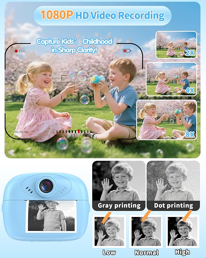 Kids Camera Instant Print, 1080P Digital Camera for Kids with 32GB SD Card, Toddler Boy Toys Birthday Festival Gifts for Boys Age 3-10, Portable Travel Toys for 3 4 5 6 7 8 9 10 Year Old Boys