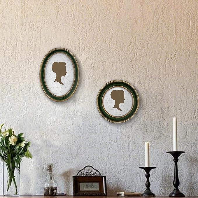AELS 4x6 Inch Vintage Picture Frame, Elegant Antique Photo Frames with Glass Front, Photo Display, Tabletop Wall Hanging, Gift Ideas, Green Oval with Gold Trim