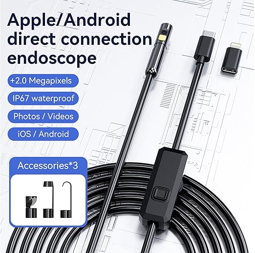 1920P HD 16.4FT Dual-Lens Endoscope with Light, Borescope Camera with 9 Adjustable LED Lights, Semi-Rigid Snake USB Type C for iPhone, Android and iOS Smartphones, iPad, Samsung. KEEMIKA