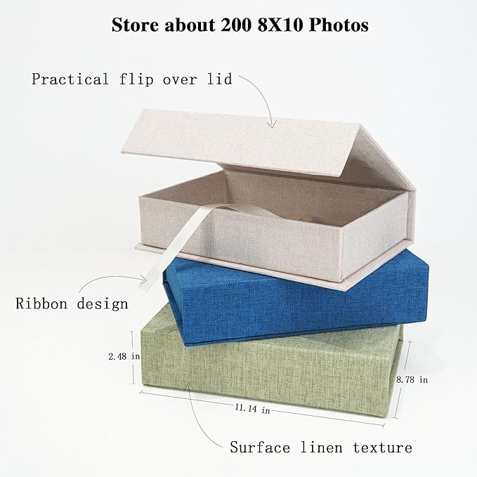 Vienrose Linen 8" x 10" Photo Cases and Postcard Keeper Storage Container Box 1Pcs for Photo, Postcard, Decorative Paper, Navy Blue