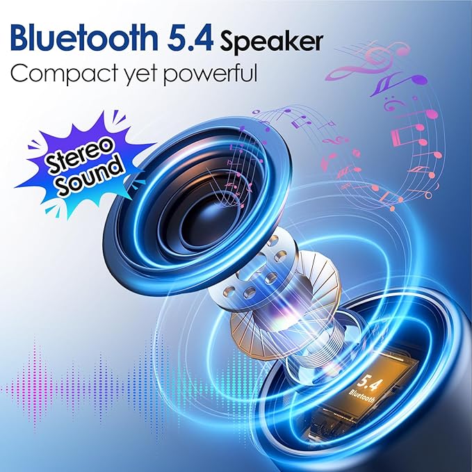 Small Bluetooth Speaker with Lights, Mini Speakers with BT5.4 and Loud Stereo Sound, Blue Portable Bluetooth Speakers for Room, Car, Bike, Camping, Built in Mic, Pocket Size, Ideal Gift for Men, Women