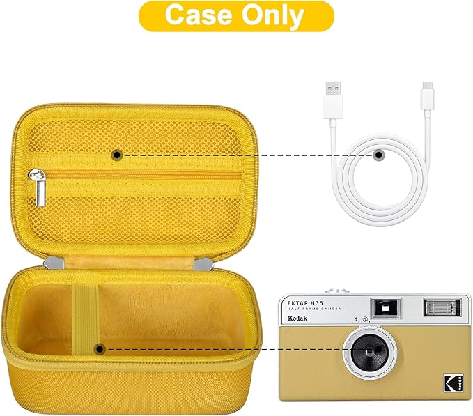 Canboc Carrying Case for KODAK EKTAR H35/ H35N/ KODAK Snapic A1 Film Camera, H35/ Snapic A1 Film Camera Bag, Zipper Mesh Pocket fits Film, Batteries, USB Cable, Yellow (Case Only)
