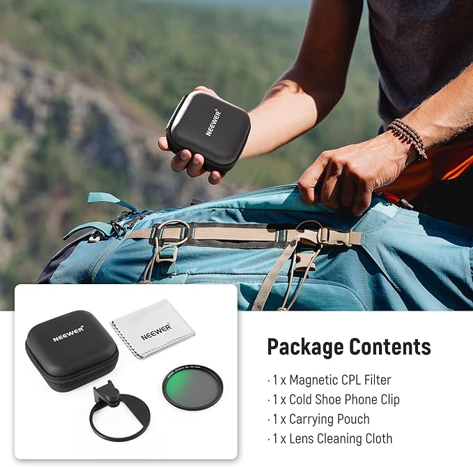 NEEWER 67mm Magnetic CPL Filter, Circular Polarizing Filter with Cold Shoe Phone Camera Lens Clip, Photography Accessories Compatible with iPhone 17 16 Android Samsung Galaxy S35 Ultra