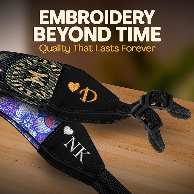 Art Tribute Camera Strap for All DSLR and Mirrorless Cameras. Add Your Name Or Initials Make It a Personalized Gift