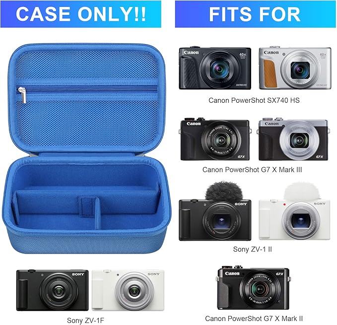 BOVKE Carrying Case for Canon G7X Mark III Mark II, PowerShot SX740 SX730, Sony ZV-1 II/ZV-1F Compact 4K Vlogging Digital Camera Travel Storage Bag for Tripod Microphone Cameras Accessory, Blue