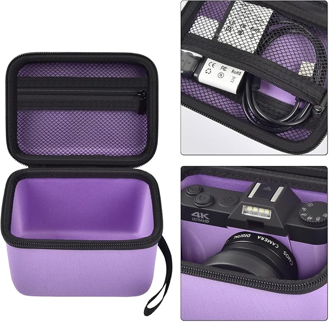 Vlogging Camera Case Compatible with for Duluvulu/for VJIANGER/for JGIPL/for TEBNGIHNM 4K Digital Cameras for Youtube. Vlog Camera Carrying Storage for Lens, Cable and Other Accessories - Purple