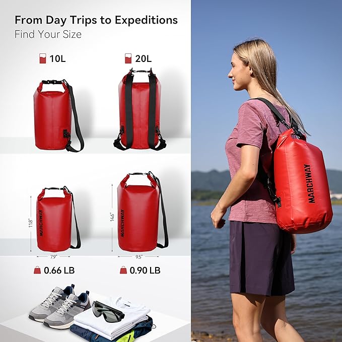 MARCHWAY Floating Waterproof Dry Bag Backpack 5L/10L/20L/30L/40L, Roll Top Sack Keeps Gear Dry for Kayaking, Rafting, Boating, Swimming, Camping, Hiking, Beach, Fishing