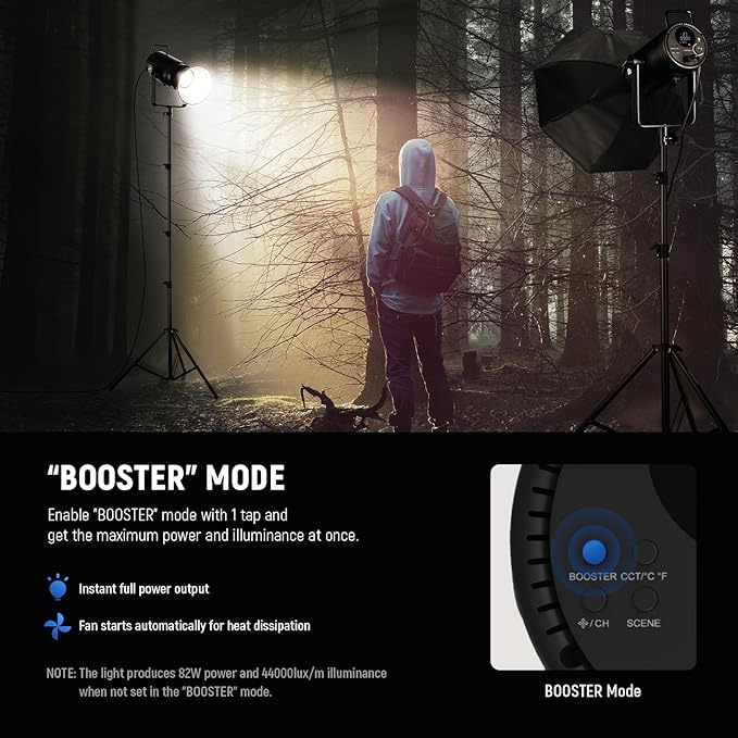 NEEWER CB300B 320W LED Video Light with 2.4G/APP Remote Control, All Metal Bi Color COB Continuous Output Lighting with Bowens Mount 150000lux/1m 2700K-6500K CRI/TLCI97+ 12 Effects for Video Recording