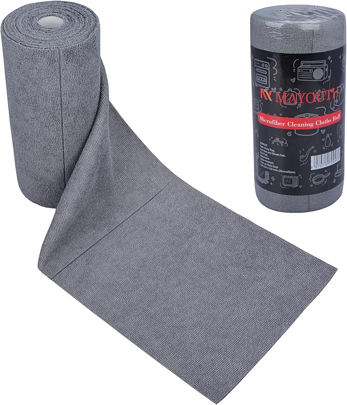 Microfiber Cleaning Cloths Roll 50-Pack Reusable Paper Towels for Car Wash Supplies Ultra Absorbent Kitchen Dish Rags House Window Cleaning Cloths Lint Free Tear Away (Dark Gray)
