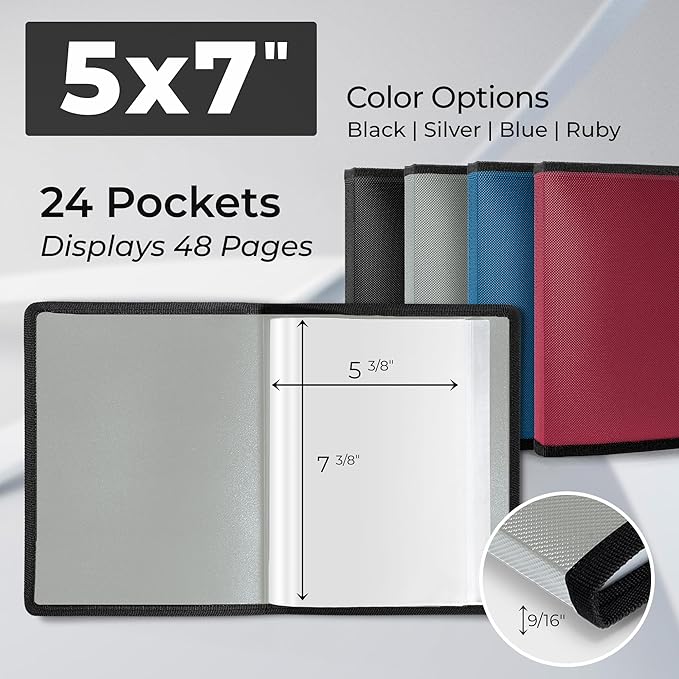 Dunwell Small Photo Album 5x7 (2-Pack), Mounting Paper, 5 x 7 Art Portfolio Binder, 24 Sleeves Display 48 Pages, Acid-Free Poly Professional Picture Book for 5x7 Artwork, Postcards