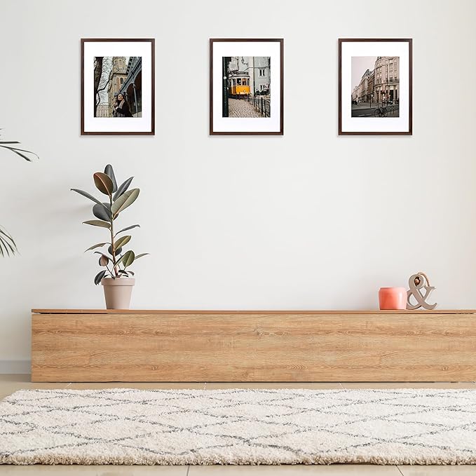 kennethan 12x16 Picture Frame Rustic Brown 3 Pcs in 1 set 12x16 Frame can Display 8.5x11 inch Picture with Mat or 12x16 inch Picture Without Mat on the Wall