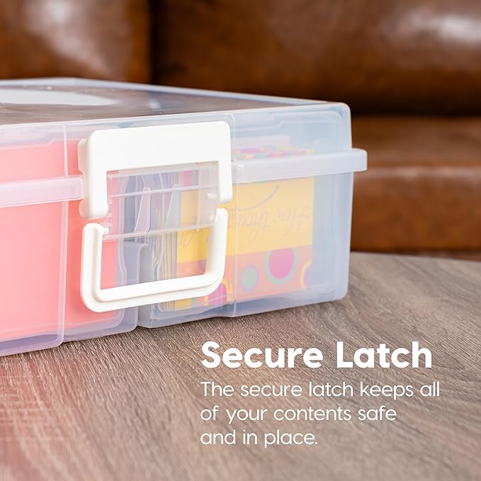 IRIS USA 4" x 6" Photo Storage Box Craft Keeper, 2-Pack Organizers with 16 Picture Containers for Tasks, Stickers, Ephemera, & Flashcards, Clear