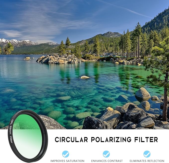 52MM CPL Filter - Clip-on Circular Polarizer Lens Filter, Ultra Slim Multi-Coated, Compatible with iPhone 15 14 13, Samsung, Google Pixel & Other Smart Phones