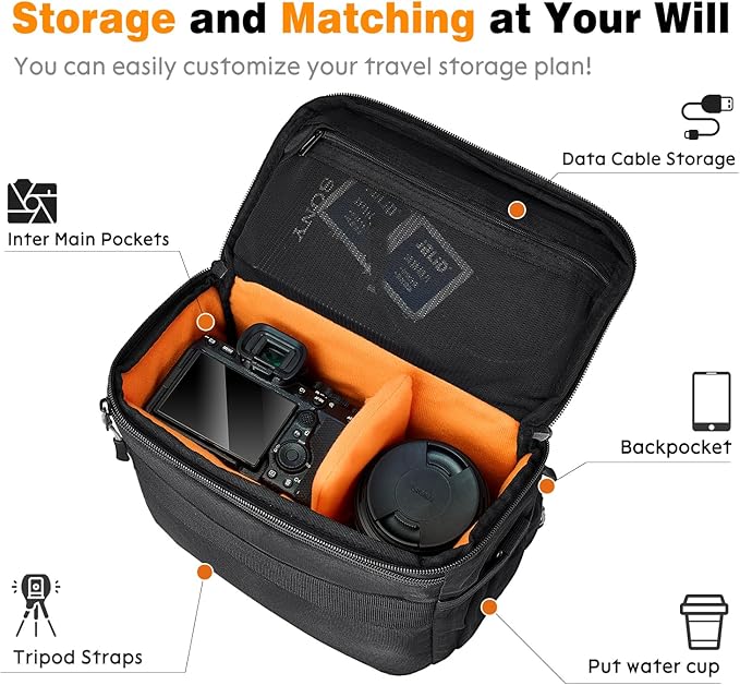 AMOZZ Camera Bags, Small Camera Cases Removable & Adjustable Linin - Hidden Rain Covers Photography Shoulder Bag, Compatible for Nikon, Canon, Sony, 366 Camera - Telescope Cases, Lenses Bag (Black)