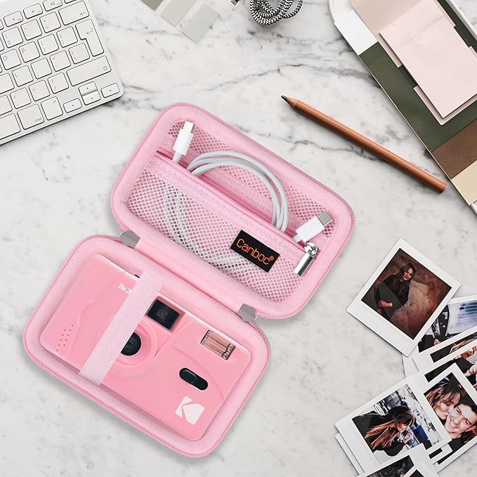 Canboc Carrying Case for KODAK EKTAR H35/ H35N/ KODAK Snapic A1 Film Camera, H35/ Snapic A1 Film Camera Bag, Zipper Mesh Pocket fits Film, Batteries, USB Cable, Pink (Case Only)