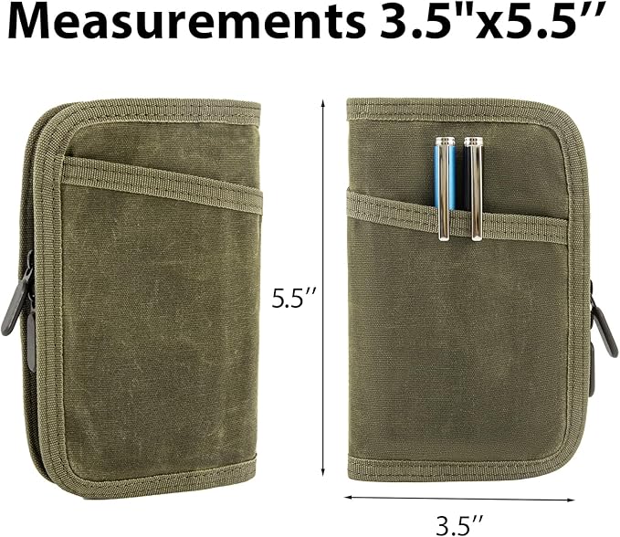 Field Notes Notebooks Cover,Journal Cover for 3.3 x 5.5 Field Notes Moleskine Cahier,Water Resistant Pocket Notebook Cover for Journal Notebook Planner with Zipper Pen Holder,Waxed Canvas