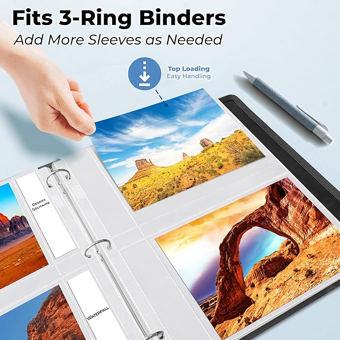 Dunwell 5x7 Photo Sleeves for 3-Ring Binder, (10 Pack) for 40 Pictures, Each Sheet Protector Holds Four 5 x 7 Pictures or Postcards, Acid-Free Poly Plastic Photo Album Refill Pages