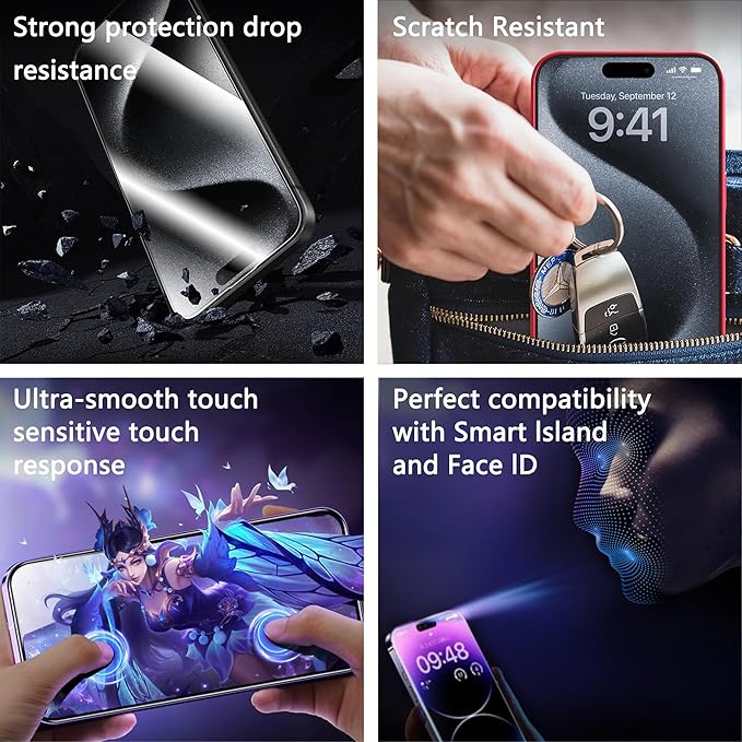CHRYSHA 2 Pack Screen Protector for iPhone 16 Pro, 9H Tempered Glass, Full Coverage, Anti-Fingerprint, Auto Dust-Elimination, No Bubble, Easy Installation