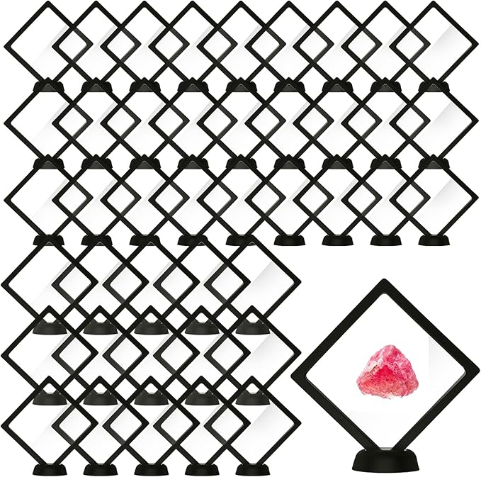 60 Pcs 3D Floating Display Case PE Film Jewelry Storage Box Coins Display Frame Holder Stands for Antique Challenge Coins, Medallion Shells Gems Rocks Pins (Black,4.33 Inch)