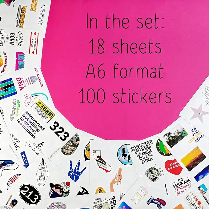 BulbaCraft 100 Pcs Los Angeles Stickers, LA Stickers, Los Angeles Gifts and Souvenirs, LA Party Decorations, Gifts for Women & Men