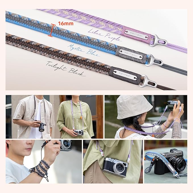 PGYTECH Camera Shoulder Strap Slim Trendy Style, Quick Release Braided Rope Camera Strap Holds 66.1lb, Adjustable Neck Straps for Compact Camera/Mirrorless/Phone for Young Photographers, Lilac Purple