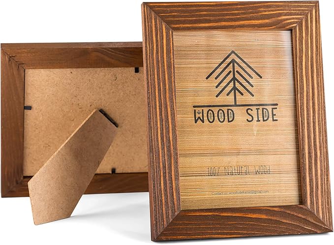 Rustic Wooden Picture Frame 4x6 Inch - Set of 2-100% Natural Eco Barn Wood with Real Glass - Made for Wall Hanging and Tabletop Display - Honey Brown