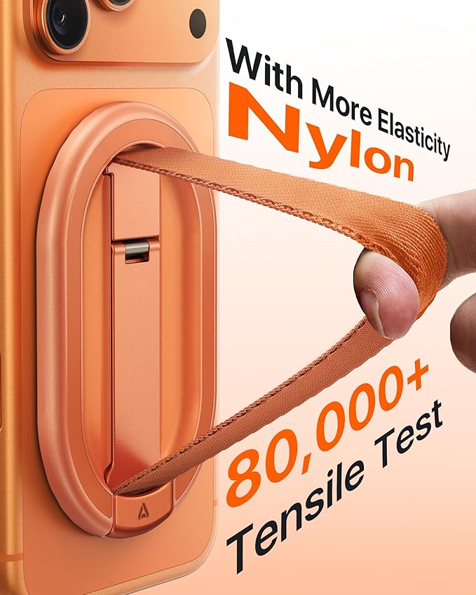 andobil [2026 All-New] Magnetic Phone Grip for Magsafe with Finger Strap [Comfortable & Durable] Magnetic Phone Ring Holder for MagSafe Accessories & iPhone 17 Air 16 Pro Max Plus 15 14 13 12, Orange