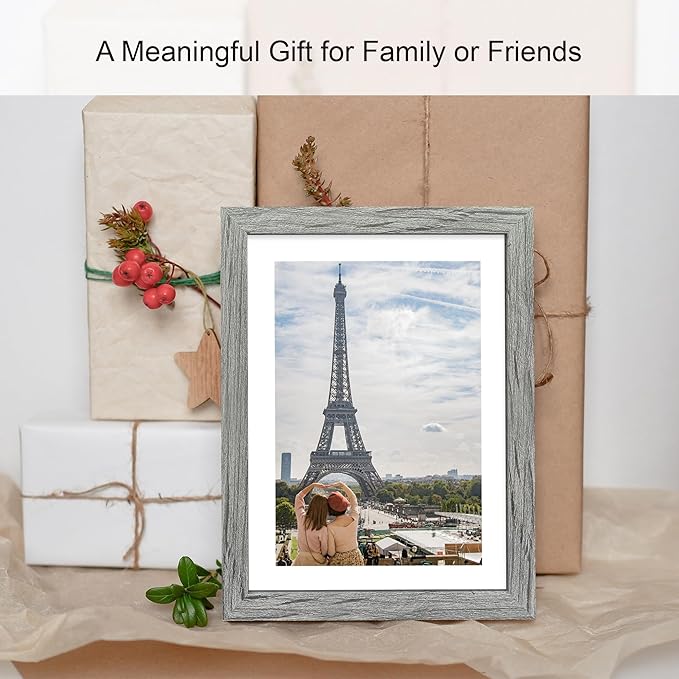 10x14 Picture Frame Set of 4, Made of Glass and Grey Wooden Frame, Display 8x12 Pictures with Mat or 30 x 40cm Diamond Painting Art without Mat for Wall Mounting, Gallery Photo Frames