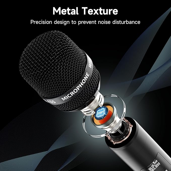 Wireless Microphones, Wireless Microphone with One-to-One Chip Connection, Less latency, 200FT Range, 40H Rechargeable Battery,Plug and Play, Ergonomic Design, Microphone for Singing, Speaker, Party