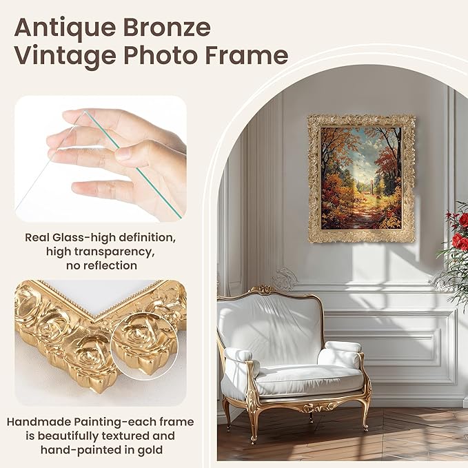 Axeman Gold Vintage Frames 5x7 | Antique 5 x 7 Picture Frame with Real Glass | Ornate Rose 5x7 Frame for Wall & Tabletop Display | Gold 5 by 7 Frames