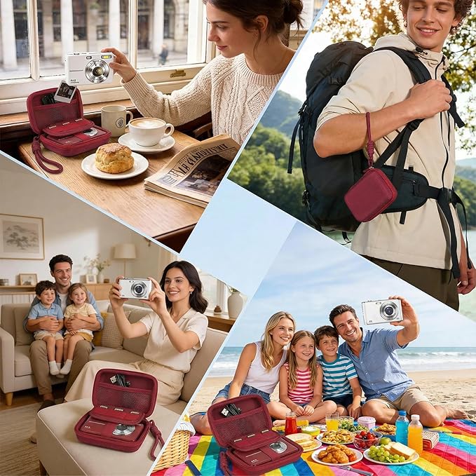 Digital Camera Case for CAMKORY/KODAK PIXPRO FZ45/FZ55/Canon IXUS 285 HS/AbergBest/Sony DSCW800/DSCW830 - Small Travel Compact Camera Holder with Mesh Pocket for SD Card & Accessories (Wine Red)