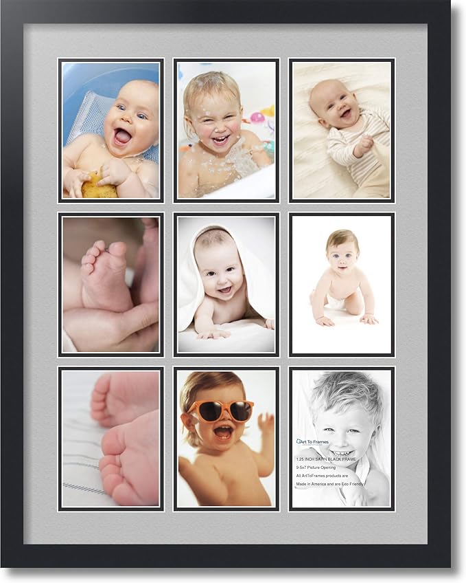 Art to Frames Double-Multimat-1048-88/89-FRBW26079 Collage Photo Frame Double Mat with 9 - 5x7 Openings and Satin Black Frame