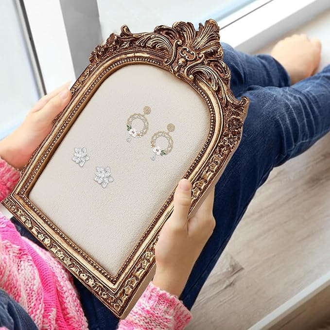 NICENEEDED Vintage Jewelry Tray, Frame Organizer Baroque Style Jewelry Display Stand with Velvet Backing, Necklace Organizer Earring Holder for Women Wedding Photo Props
