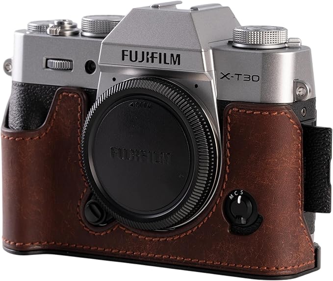 Handmade Genuine Leather Camera Half Case for FUJIFILM X-T30III /FUJIFILM X-T30III Camera Case/FUJIFILM X-T30III Case - Top Layer Cowhide Body + Metal Base Plate (Matte-Brown)