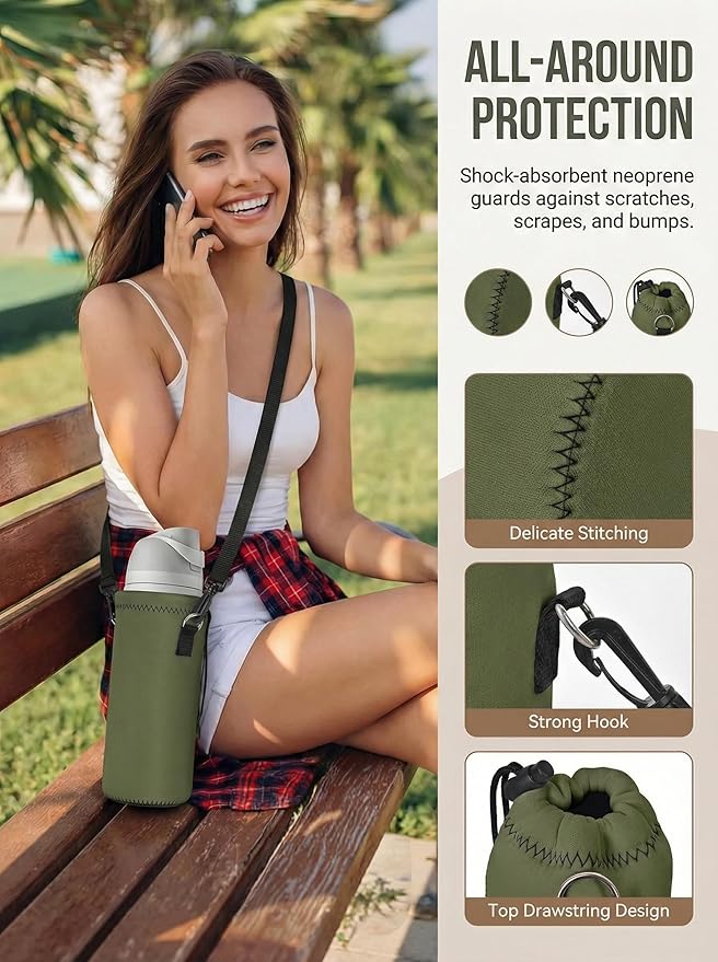 AUPET Water Bottle Bag Carrier,24oz/32oz Insulated Neoprene bottle Sling Holder Case Pouch Cover for 1000ML/750ML Bottles with Shoulder Strap for walking