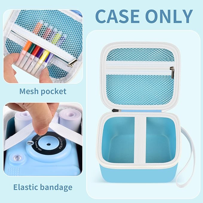 Kids Instant Print Camera Case with 3 Rolls Prints Paper Compatible with ESOXOFFORE for Dylanto for DUDUDRAGON for GKTZ for ETIKEZ for Dafotil for Careenoah Toddler Digital Cameras (Blue with Paper)