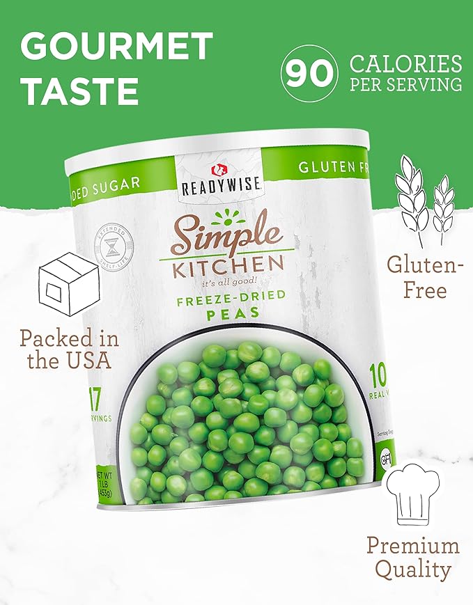 Simple Kitchen Freeze Dried Peas - 17 Servings for Family Meal Prep, Gluten Free & Dehydrated Just Add Water Canned Food, Emergency Survival Food for Camping Meals, Backpacking & Hiking, #10 Can