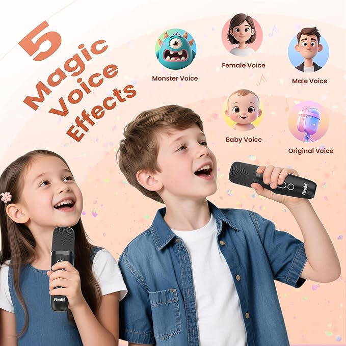 Mini Karaoke Machine for Kids Adults, 2026 TOP Birthday Gifts for Girls Boys 3,4,5,6,7,8+Year Old Toddler Kids Toys, Portable Bluetooth Speaker with 2 Wireless Karaoke Microphones Player Easter(Black)