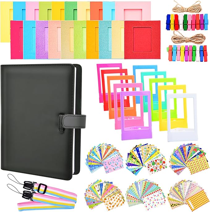 Sunmns Accessories Bundle Kit Compatible with Fujifilm Instax Mini 12 11 9 8 90 70 Instant Camera, Include Album, Film Stickers, Photo Frames, Hanging Frame, Strap (Black)