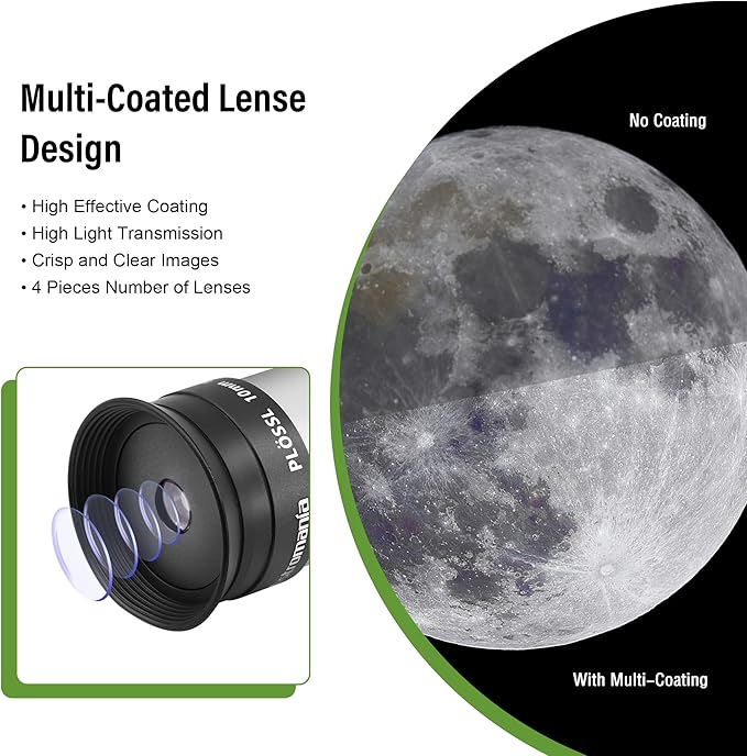 Astromania Eyepiece 10mm for Telescope - 1.25 Inch Plossl Telescope Eyepiece Fully Multi Coated 4-Element, Metal Telescope Accessory with Standard 1.25inch Filter Thread for Astronomic Telescopes