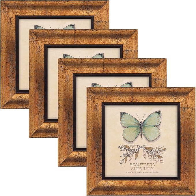 XUANLUO 5x5 Picture Frames Set of 4 Rustic Retro Photo Frame with HD Plastic Cover for Wall Mount and Tabletop Display Family Friends Wedding Gift