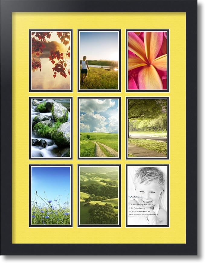Art to Frames Double-Multimat-1047-47R/89-FRBW26079 Collage Photo Frame Double Mat with 9-4x6 Openings and Satin Black Frame
