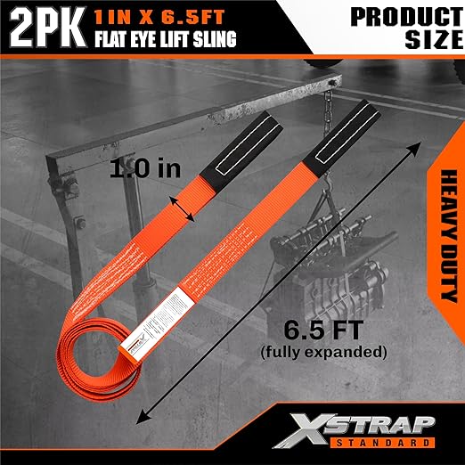 XSTRAP STANDARD 2PCS 1" x6.5ft Lifting Sling 1-Ply Red Web Strap, 2000 LBS Vertical (907 KG), 1600 LBS Choker (725 KG), 5:1 Safety Factor, Twist Eye Polyester Slings for Rigging Hoist Recovery Tree