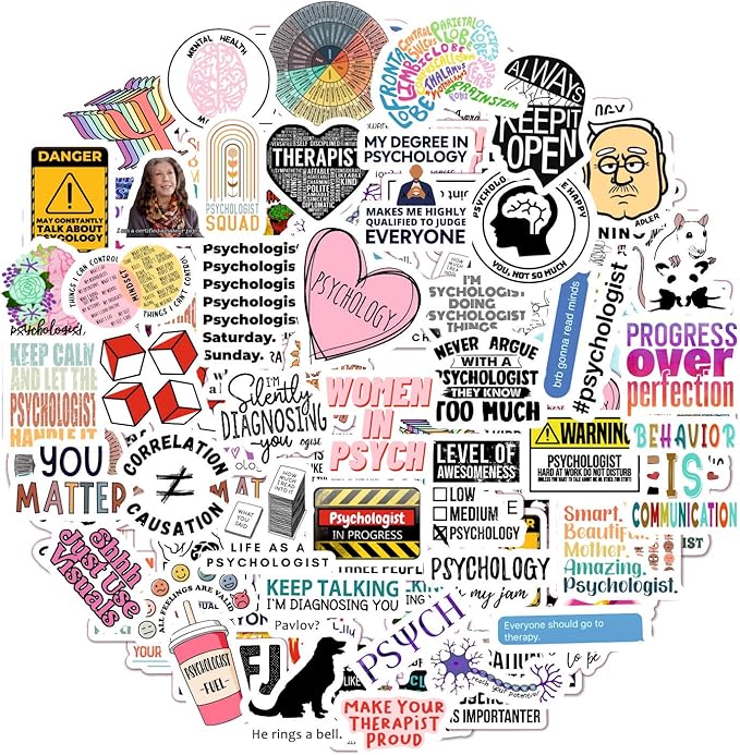 BulbaCraft Psychology Stickers (100Pcs), Funny Vinyl Decals for Laptop, Therapy Gifts, Psychologist Stickers for Women & Men, Waterproof, Reusable
