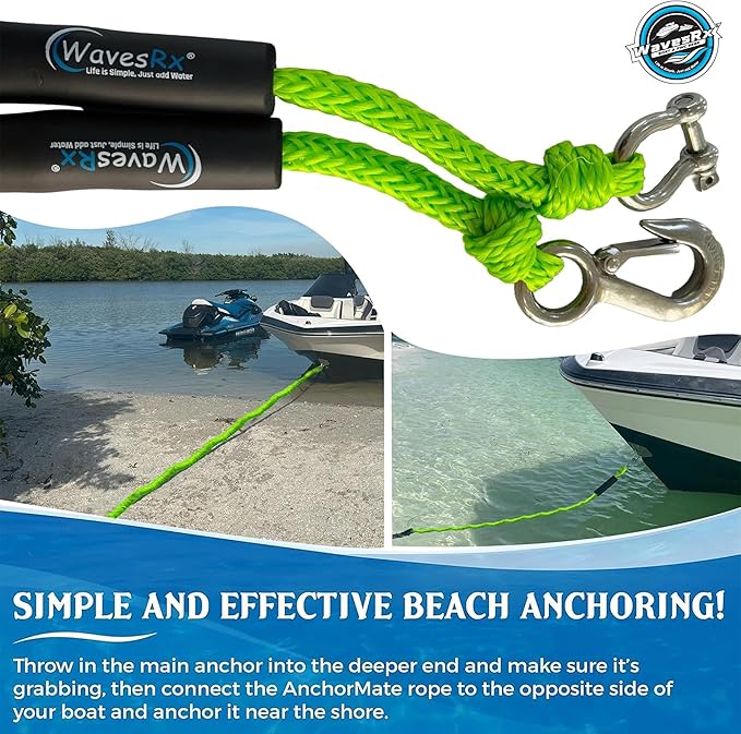 WAVESRX AnchorMate Bungee Line | Boat Bungee Dock Lines for Boats, PWCs & Kayaks | Absorbs Shock from Swells & Wind, Prevents Anchor Dislodging | Perfect for Anchoring, Mooring & Tethering