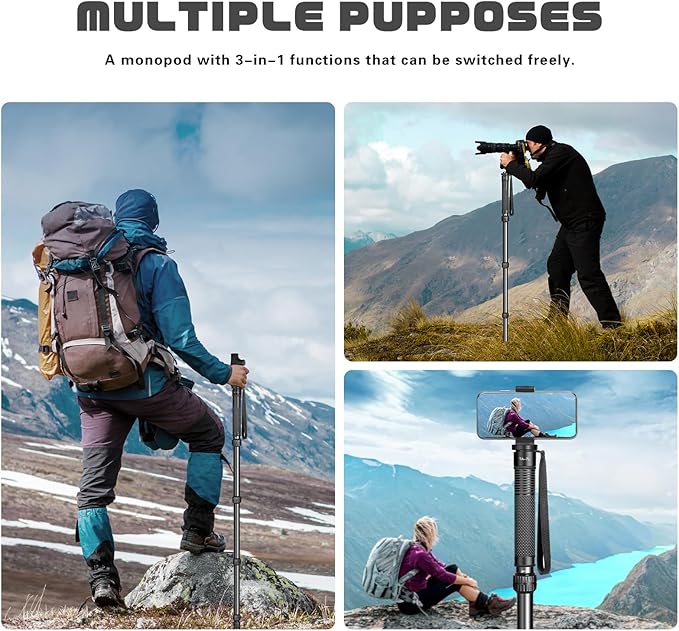 TONYBOO 68.5” Monopod for Camera, Φ36mm 6-Section Aluminum Camera Monopod Stand, with Wrist Strap, Rubber Grip, Twist Locks, Compatible with Photography DSLR Camera Mirrorless, Max Load 40 lbs - TA-7L