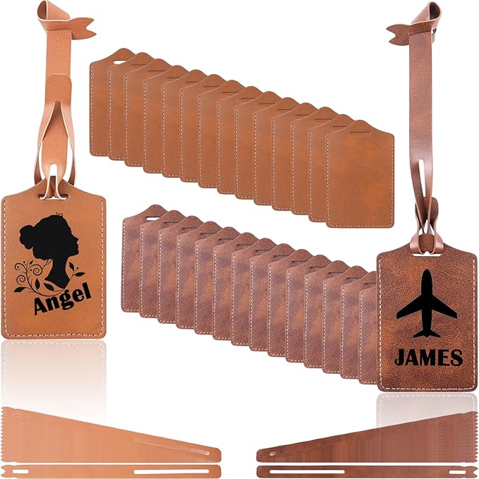 30 Sets Laser Engraving Material - Ideal Laserable Engravable Leatherette Team Gift Group Keepsake - Personalized Lasable Khaki & Brown Faux PU Leather Name ID Number for Bag Backpack Badge
